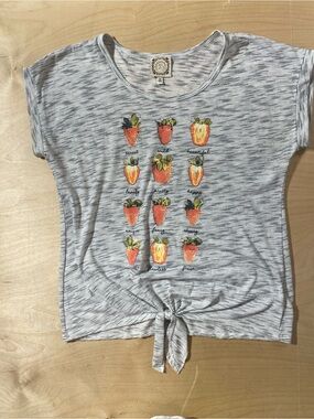 TruSelf Short Sleeve Tie-Front Tee with Strawberry Print Medium (SE)